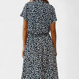 Robe Midi Rovena à Pois, Col Chemise et Taille Ajustable