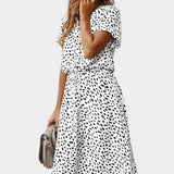 Robe Midi Rovena à Pois, Col Chemise et Taille Ajustable