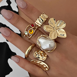 Bague Ouverte en Forme de Fleur avec Perle Liquide