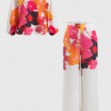 Ensemble de Deux Pièces Sybella avec Top Off-Shoulder et Pantalons Amples Imprimés