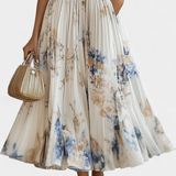 Robe Midi Elise Sans Manches en Imprimé Floral et Plis