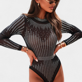Body Transparent Antonella avec Manches Longues et Paillettes