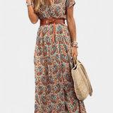 Robe Boho d'Été Anfisa avec Ceinture et Décolleté en V