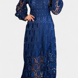 Robe Midi Jovie avec Dentelle Brodée et Col Haut