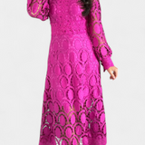 Robe Midi Jovie avec Dentelle Brodée et Col Haut