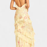 Robe Maxi Cerf avec Volants Floraux