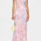 Robe Maxi Cerf avec Volants Floraux