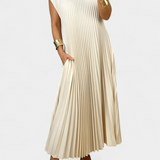 Robe Manuela Sans Manches avec Plis et Taille Haute