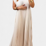 Robe Manuela Sans Manches avec Plis et Taille Haute