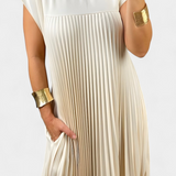 Robe Manuela Sans Manches avec Plis et Taille Haute