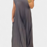 Robe Manuela Sans Manches avec Plis et Taille Haute