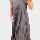 Robe Manuela Sans Manches avec Plis et Taille Haute
