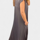 Robe Manuela Sans Manches avec Plis et Taille Haute