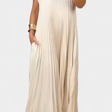 Robe Manuela Sans Manches avec Plis et Taille Haute