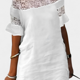 Robe en Lin Décontractée Karol avec Dentelle et Décolleté Bateau