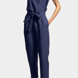 Combinaison Sans Manches Maggie avec Décolleté en V et Taille Croisée en Coton