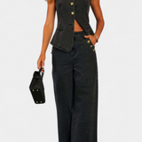 Ensemble Ludovica en Denim avec Gilet Ajusté et Jeans à Jambes Larges