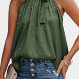 Top sans manches à imprimé léopard Adela avec col montant et nœud