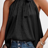 Top sans manches à imprimé léopard Adela avec col montant et nœud