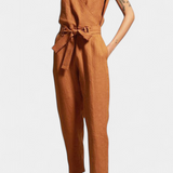 Combinaison Sans Manches Maggie avec Décolleté en V et Taille Croisée en Coton