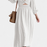 Robe Petra à Deux Niveaux avec Corps Froncé et Manches Bouffantes