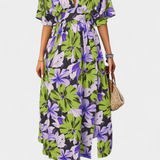 Robe Longue Julie avec Imprimé Floral et Décolleté Croisé