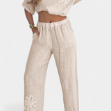 Ensemble en Lin Brodé Natalia Détendu avec Silhouette Ample