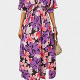 Robe Longue Julie avec Imprimé Floral et Décolleté Croisé