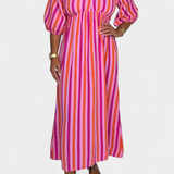 Robe Midi Ercilia avec Imprimé Vibrant et Manches Bouffantes