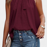 Top sans manches à imprimé léopard Adela avec col montant et nœud