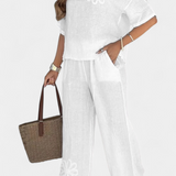 Ensemble en Lin Brodé Natalia Détendu avec Silhouette Ample