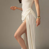 Robe Maxi Drapée Duchess avec Fente Latérale