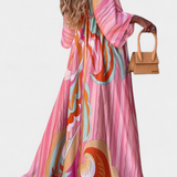 Robe Maxi Joelle Arc-en-ciel avec Décolleté en V et Manches Chauve-Souris