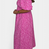 Robe Midi Ercilia avec Imprimé Vibrant et Manches Bouffantes