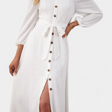 Robe Leonor Off-the-Shoulder avec Boutons et Ceinture Frontale