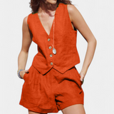 Ensemble de Gilet et Pantalons Courts Jennifer en Lin et Coton