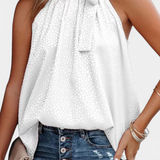 Top sans manches à imprimé léopard Adela avec col montant et nœud