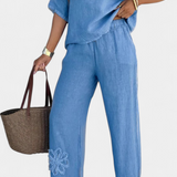 Ensemble en Lin Brodé Natalia Détendu avec Silhouette Ample