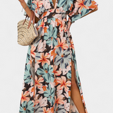 Robe Longue Julie avec Imprimé Floral et Décolleté Croisé
