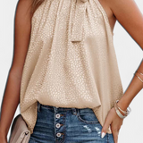 Top sans manches à imprimé léopard Adela avec col montant et nœud