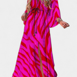 Robe Maxi Joelle Arc-en-ciel avec Décolleté en V et Manches Chauve-Souris