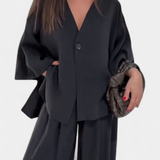 Ensemble Top à Col V Oversized Eli et Pantalons Droits