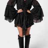 Robe Mini en Chiffon Alida à Pois et Col Volant