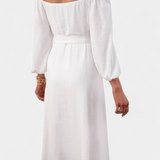 Robe Leonor Off-the-Shoulder avec Boutons et Ceinture Frontale