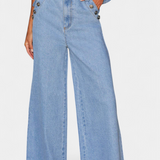 Ensemble Ludovica en Denim avec Gilet Ajusté et Jeans à Jambes Larges