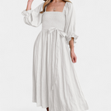 Robe Petra à Deux Niveaux avec Corps Froncé et Manches Bouffantes