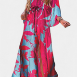 Robe Maxi Joelle Arc-en-ciel avec Décolleté en V et Manches Chauve-Souris