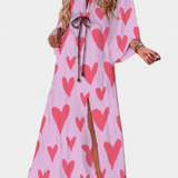 Robe Maxi Joelle Arc-en-ciel avec Décolleté en V et Manches Chauve-Souris