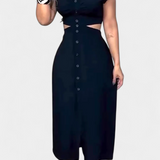 Robe Midi Griselda avec Boutons et Taille Ouverte