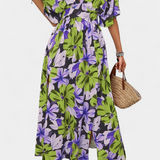 Robe Longue Julie avec Imprimé Floral et Décolleté Croisé